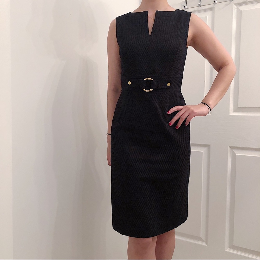 Tahari black midi dress